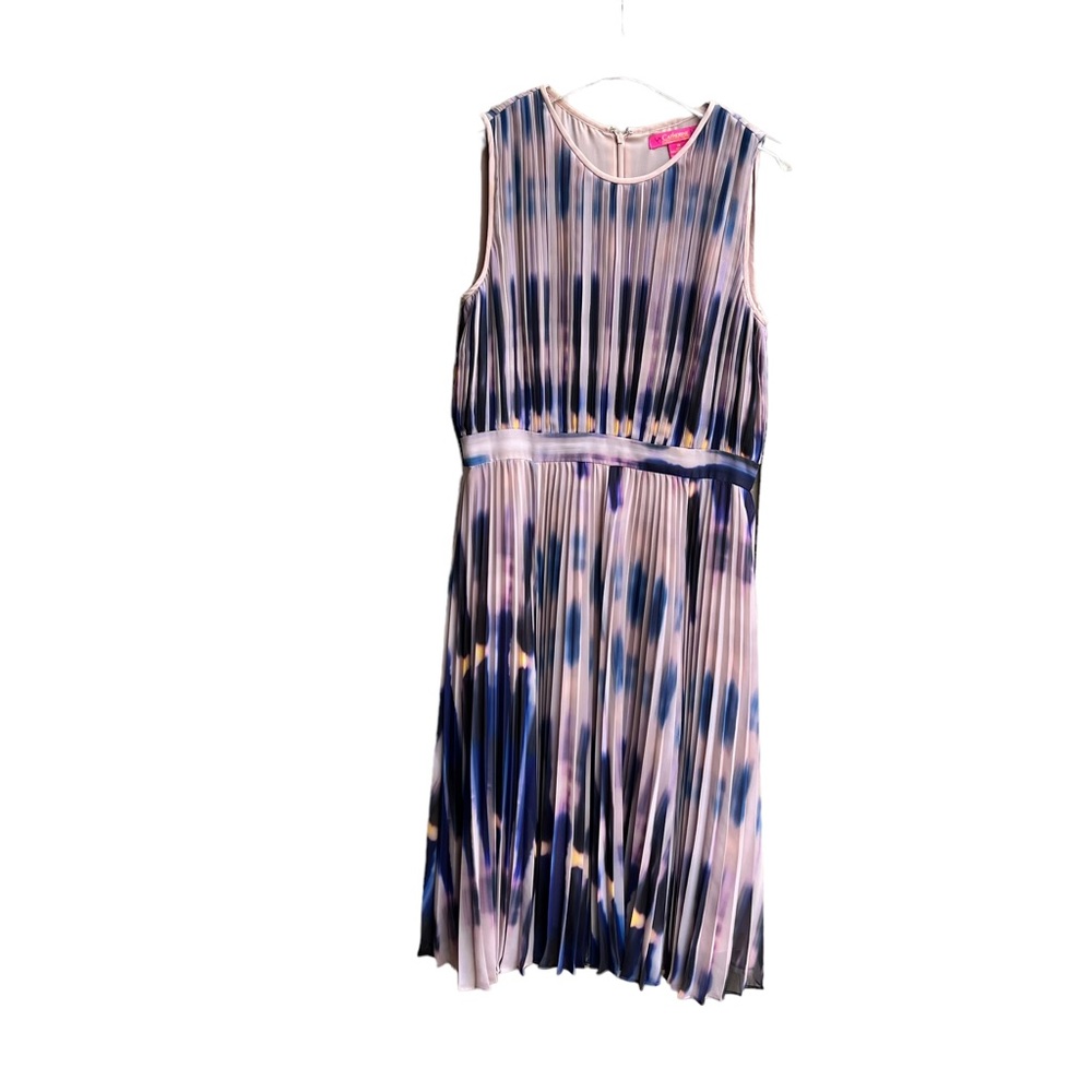 Catherine Catherine Malandrino Pleated Pink Blue Watercolor Sleeveless Dress 10